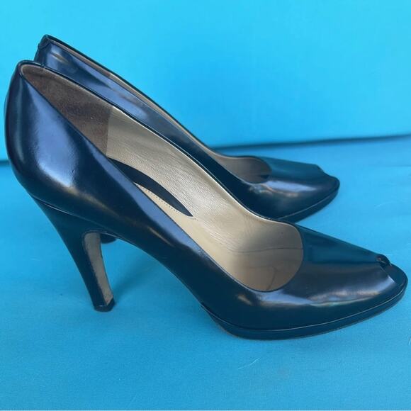 Faconnable Women's Black Patent Leather Peep Open Toe All Leather Italy Size 8 N - Picture 3 of 7